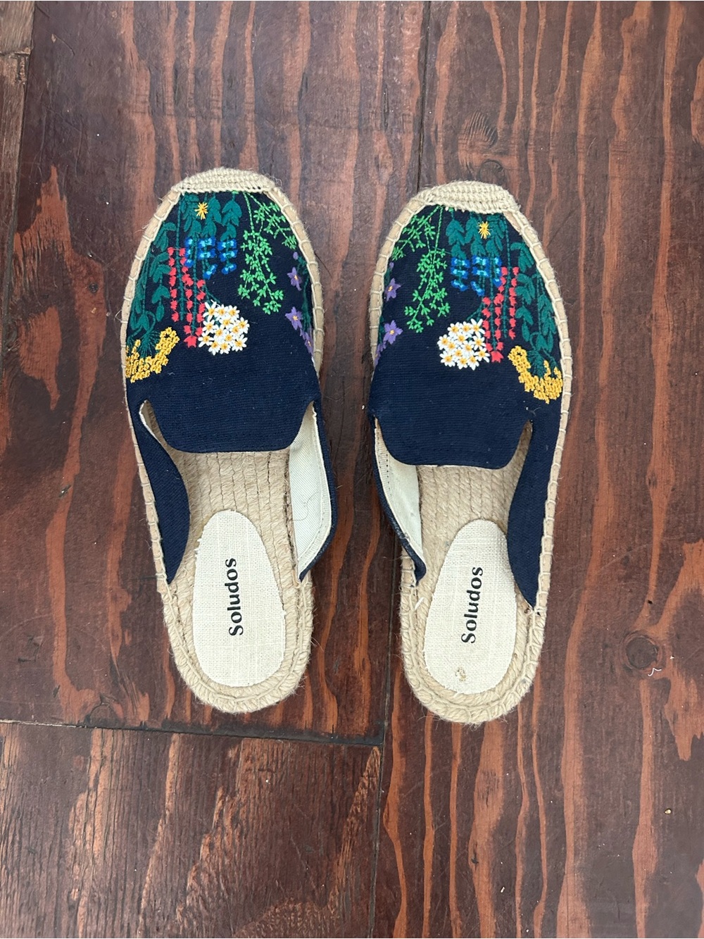 Soludos Navy Embroidered Floral Espadrille Mules size 7